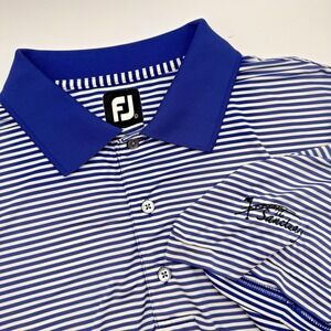 FootJoy Polo Shirt Men Large FJ Golf‎ Blue Performance White Striped Santuary
